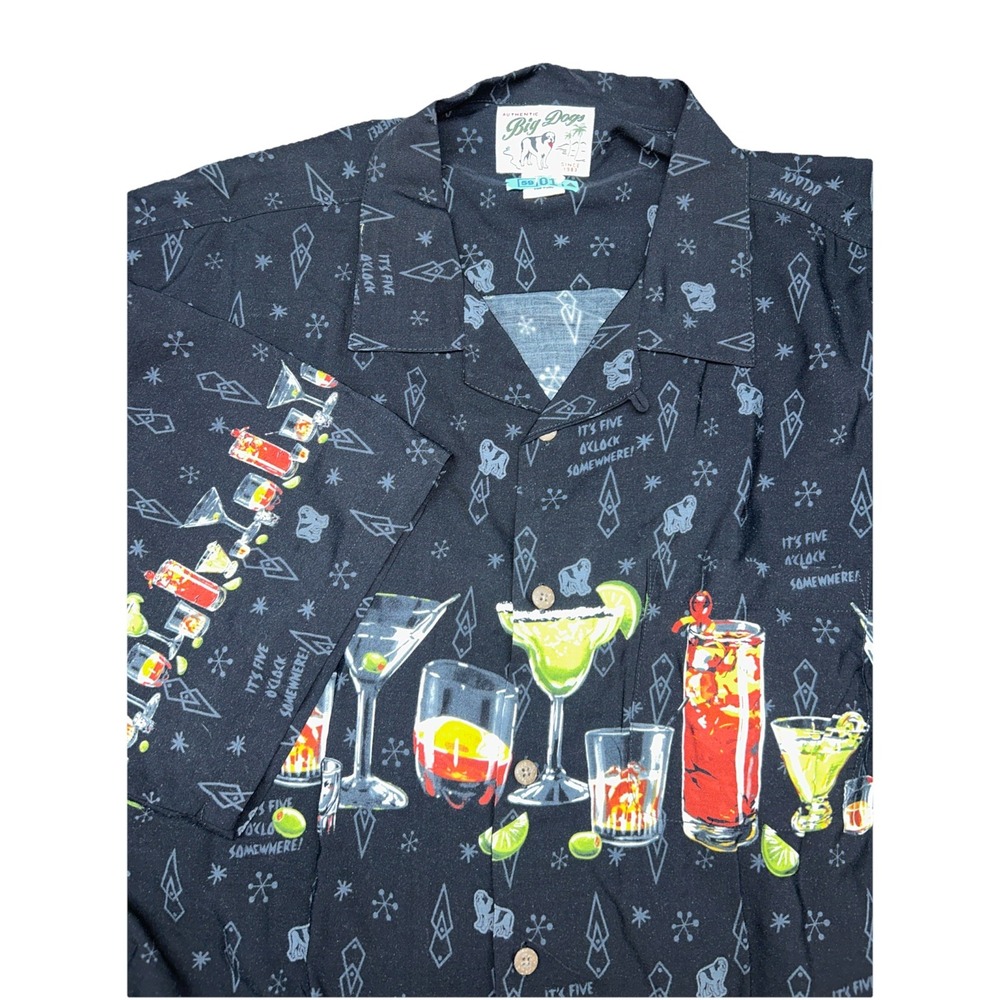 Big Dog Tiki Bar Hawaiian Button Up Bartender 5 O 'Clock Somewhere Mens XL